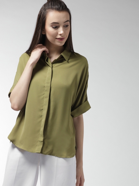

FOREVER 21 Women Olive Green Regular Fit Solid Casual Shirt