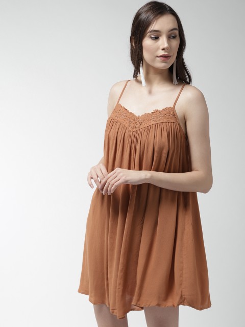 

FOREVER 21 Women Brown Solid A-Line Dress