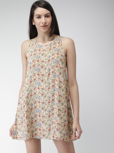 

FOREVER 21 Women Peach-Coloured Printed A-Line Dress