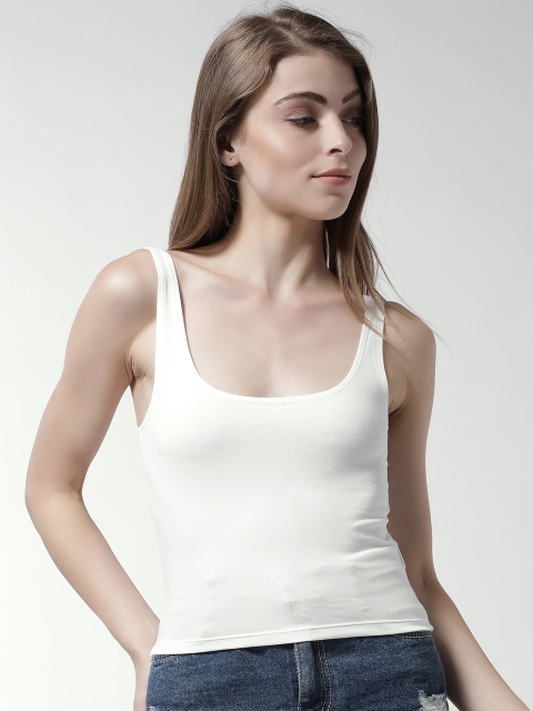

FOREVER 21 Women White Solid Fitted Top