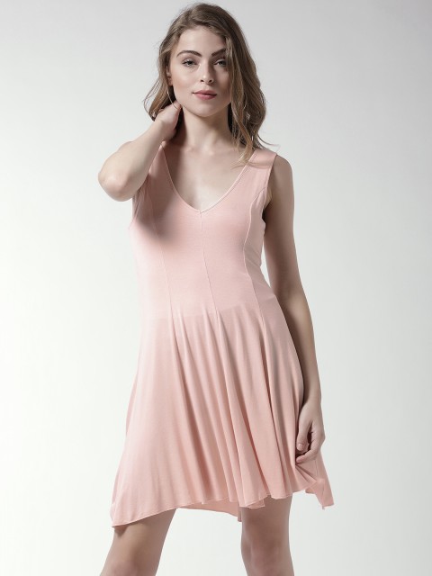 

FOREVER 21 Women Peach Solid Fit and Flare Dress