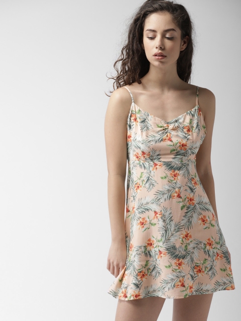 

FOREVER 21 Women Peach-Coloured Printed A-Line Dress