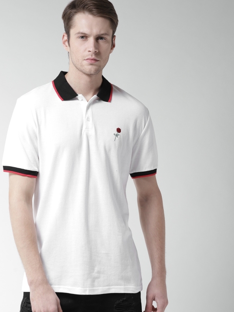 

FOREVER 21 Men White Solid Polo Collar T-shirt