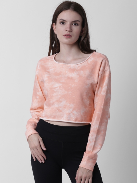 

FOREVER 21 Women Peach-Coloured Dyed Crop Boxy Top
