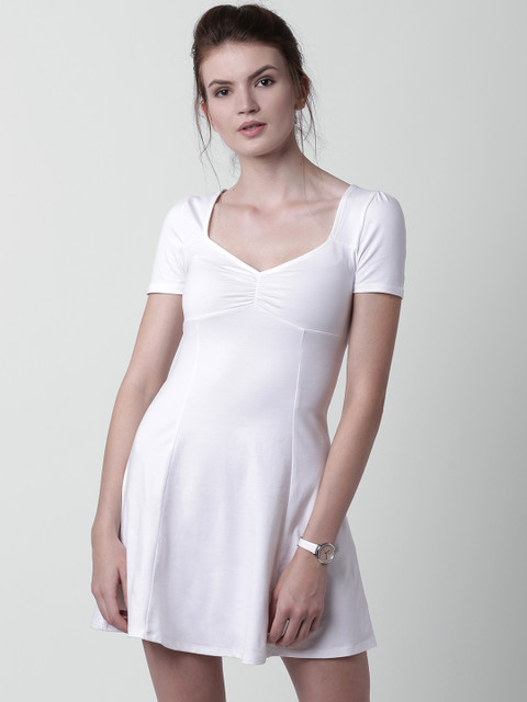 

FOREVER 21 Women White Solid Fit & Flare Dress