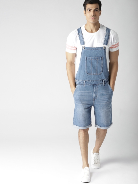 

FOREVER 21 Men Blue Washed Denim Dungaree