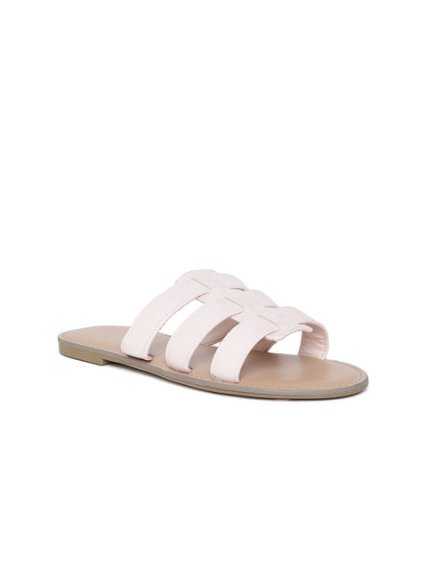 

FOREVER 21 Women Pink Solid Open Toe Flats