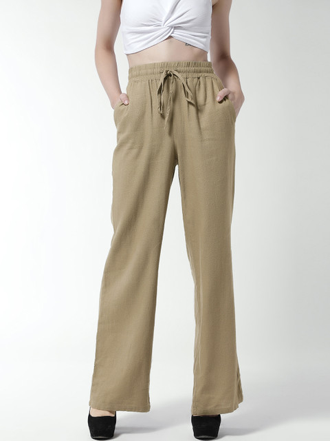 

FOREVER 21 Women Olive Brown Regular Fit Solid Parallel Trousers