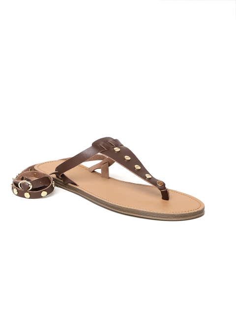 

FOREVER 21 Women Brown Studded T-Strap Flats