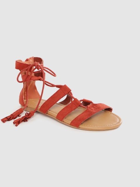 

FOREVER 21 Women Rust Red Solid Gladiators