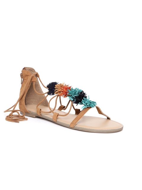 

FOREVER 21 Women Tan Brown Tasselled Gladiators