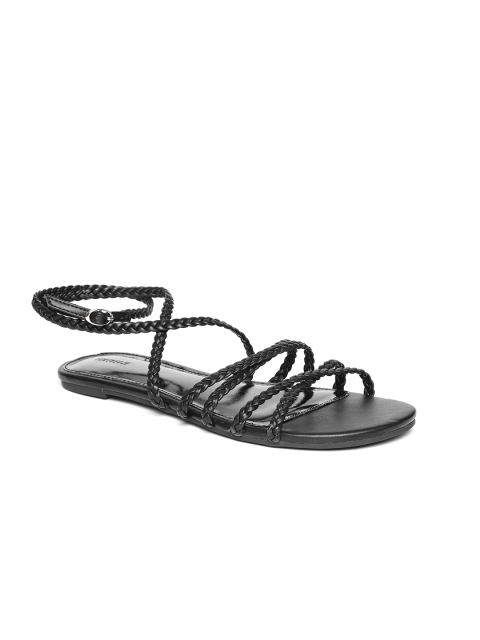 

FOREVER 21 Women Black Braided Open Toe Flats