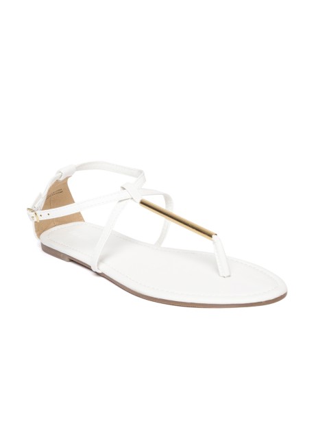 

FOREVER 21 Women White Solid T-Strap Flats