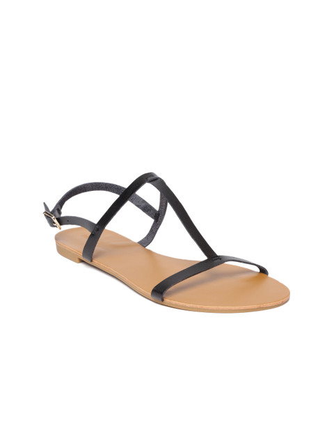 

FOREVER 21 Women Black Solid Open Toe Flats