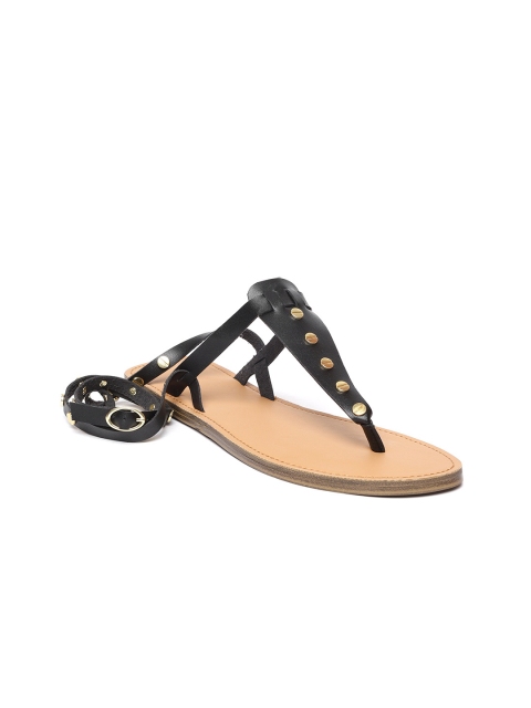 

FOREVER 21 Women Black Solid T-Strap Flats