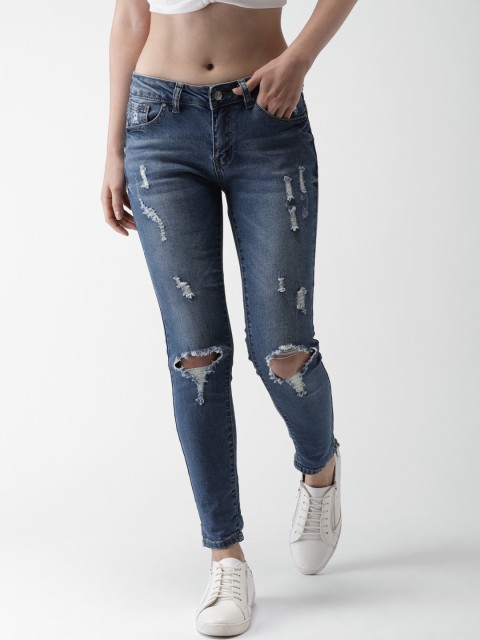 

FOREVER 21 Women Blue Skinny Fit Low-Rise Mildly Distressed Stretchable Jeans