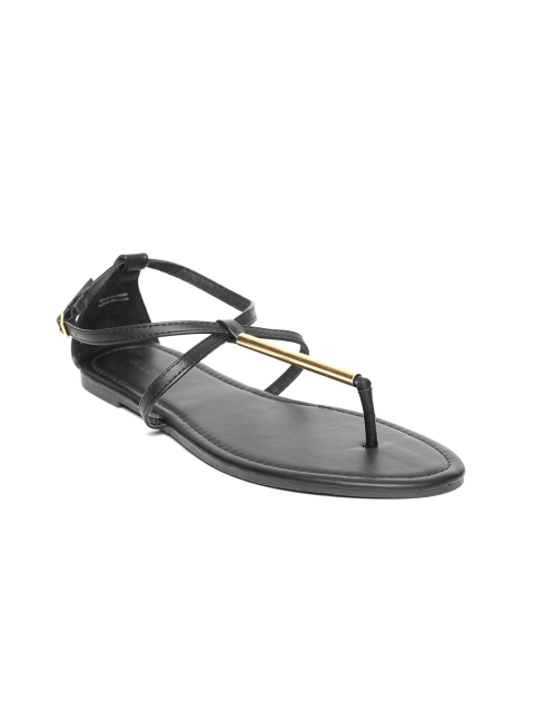 

FOREVER 21 Women Black Solid T-Strap Flats