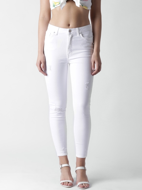 

FOREVER 21 Women White Regular Fit Mid-Rise Low Distress Stretchable Jeans