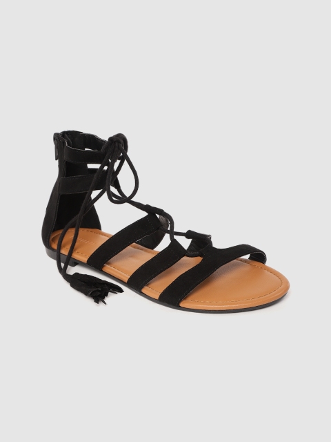 

FOREVER 21 Women Black Solid Mid-Top Gladiators