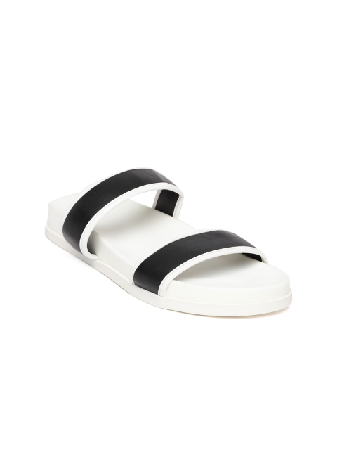 

FOREVER 21 Women Black & White Solid Open Toe Flats