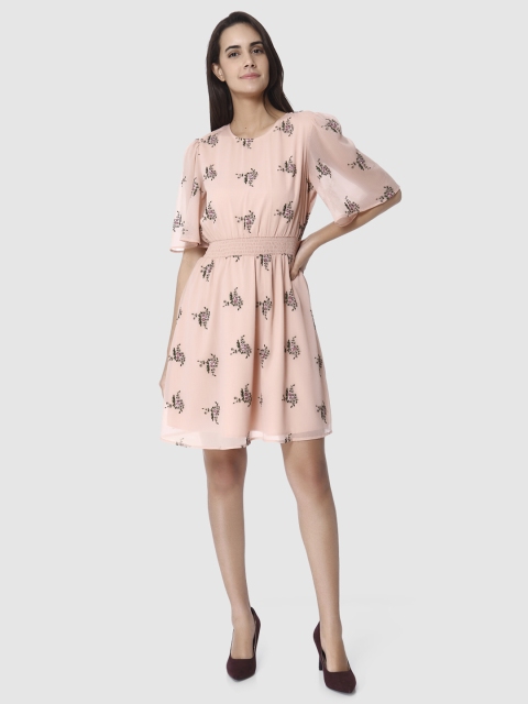 

Vero Moda Women Peach-Coloured Self Design Fit and Flare Dress