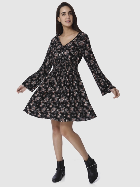 

Vero Moda Women Black Printed Fit and Flare Dress