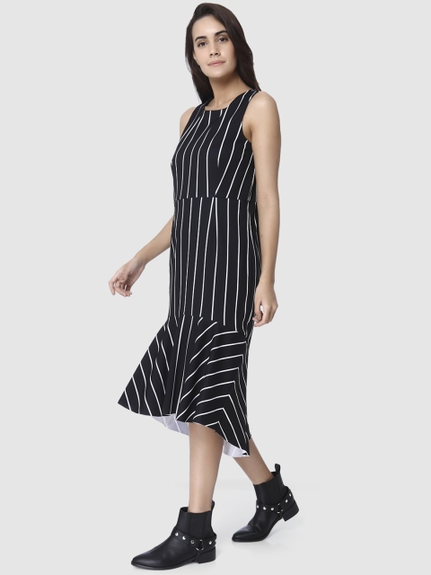 

Vero Moda Women Black Striped A-Line Dress