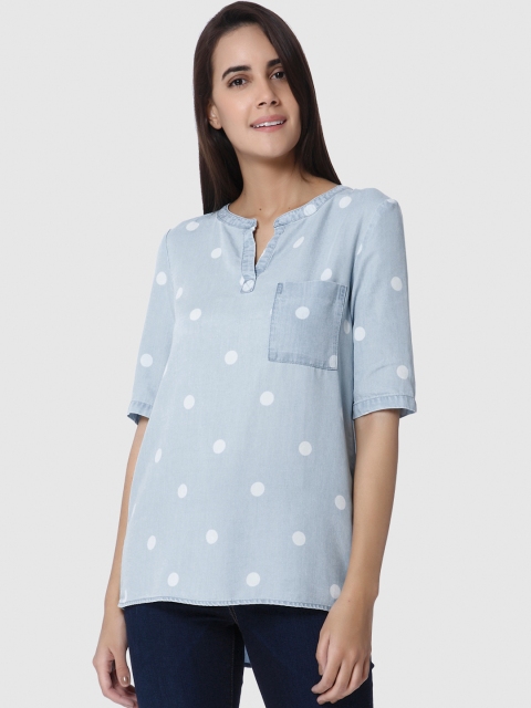 

Vero Moda Women Blue Printed Chambray High-Low Top
