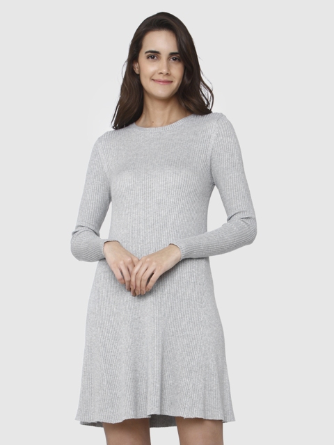 

Vero Moda Women Grey Self Design A-Line Dress