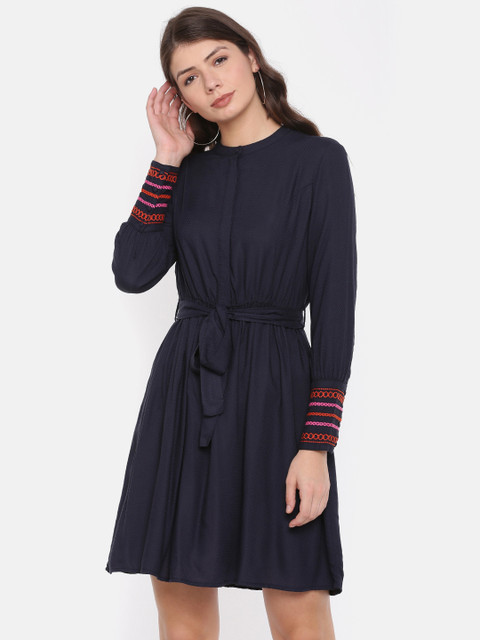 

Vero Moda Women Navy Blue Self Design A-Line Dress