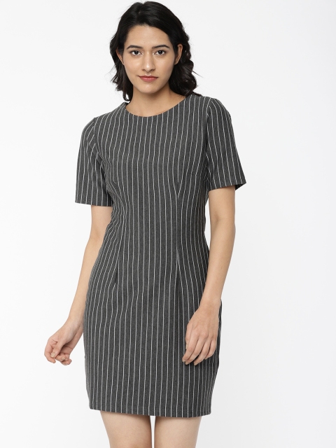 

Vero Moda Women Grey & White Striped Sheath Dress