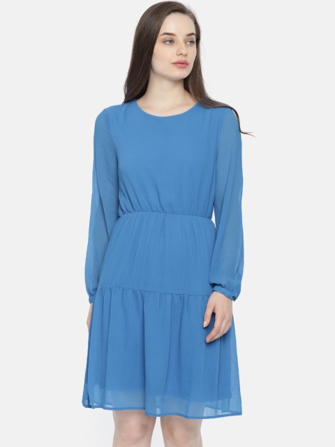 

Vero Moda Women Blue Solid Fit and Flare Dress