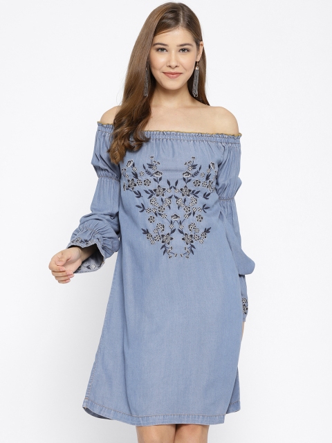 

Vero Moda Women Blue Self Design A-Line Dress