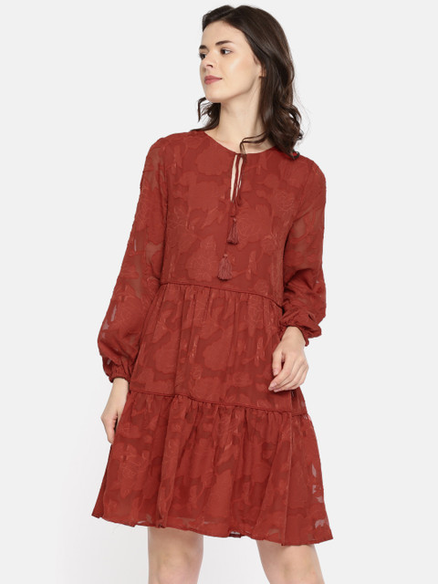 

Vero Moda Women Red Self Design A-Line Dress