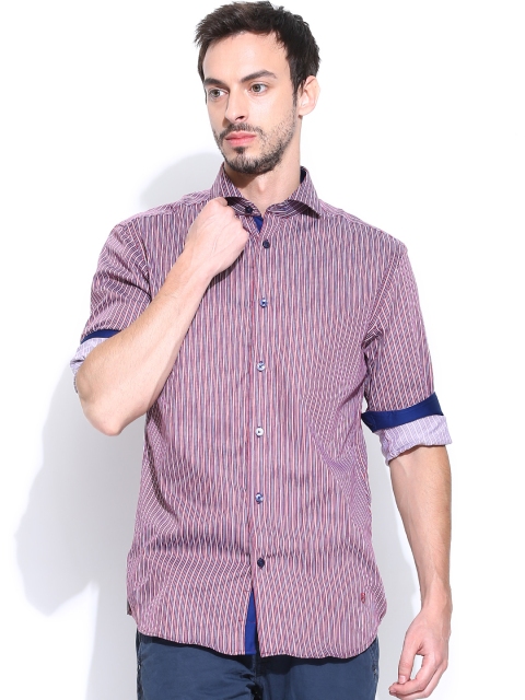 

Jack & Jones Men Maroon & Blue Striped Slim Fit Formal Shirt