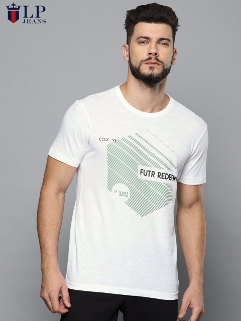 

Louis Philippe Jeans Men White Printed Round Neck T-shirt