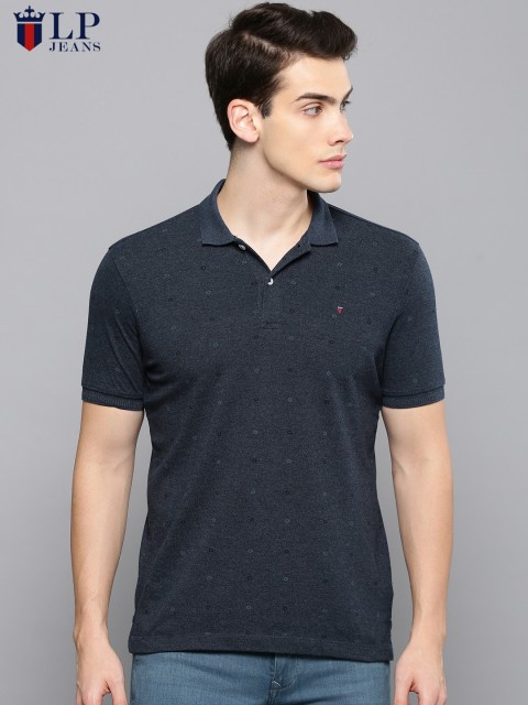 

Louis Philippe Jeans Men Navy Blue Self-Design Polo T-shirt
