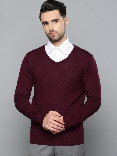 

Louis Philippe Men Maroon Self Design Pullover