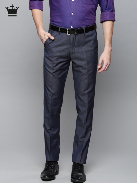 

Louis Philippe Men Blue Super Slim Fit Self Design Formal Trousers
