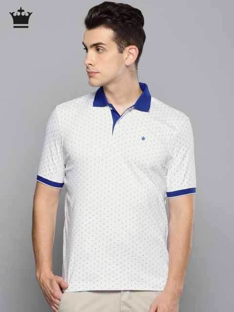 

Louis Philippe Men White & Blue Printed Polo Collar T-shirt