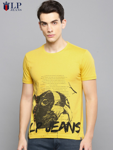 

Louis Philippe Jeans Men Yellow Printed T-shirt