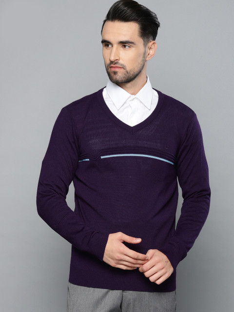 

Louis Philippe Men Purple Solid Pullover