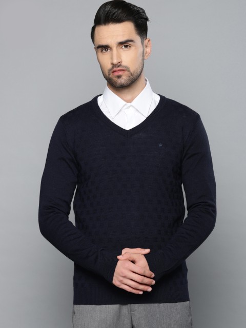 

Louis Philippe Men Navy Blue Self Design Pullover