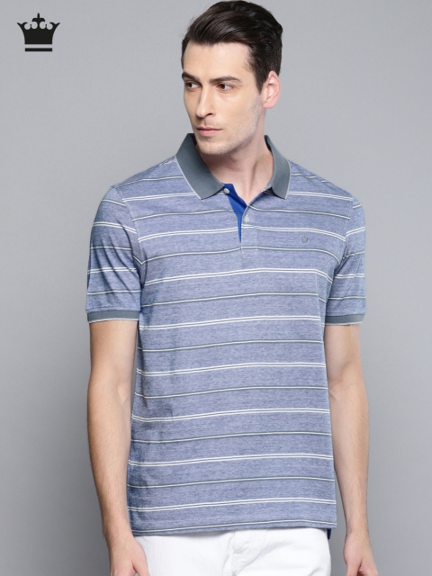 

Louis Philippe Men Blue Striped Polo Collar T-shirt