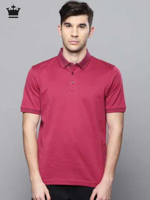 

Louis Philippe Men Magenta Self Design Polo Collar T-shirt