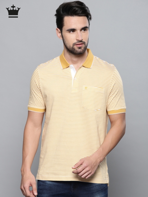 

Louis Philippe Men Yellow Striped Polo Collar T-shirt