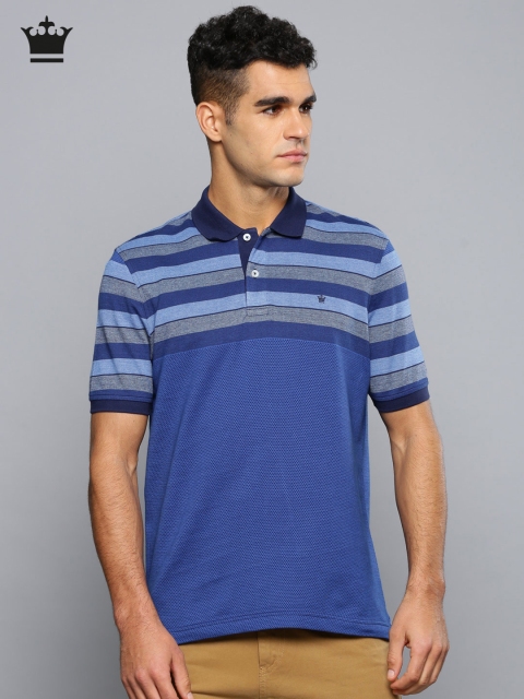 

Louis Philippe Men Blue Striped Polo T-shirt