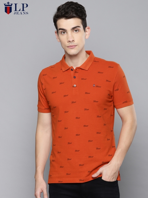

Louis Philippe Jeans Men Rust Orange Printed Polo Collar T-shirt