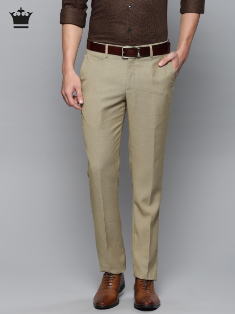 

Louis Philippe Men Beige Slim Fit Self Design Formal Trousers