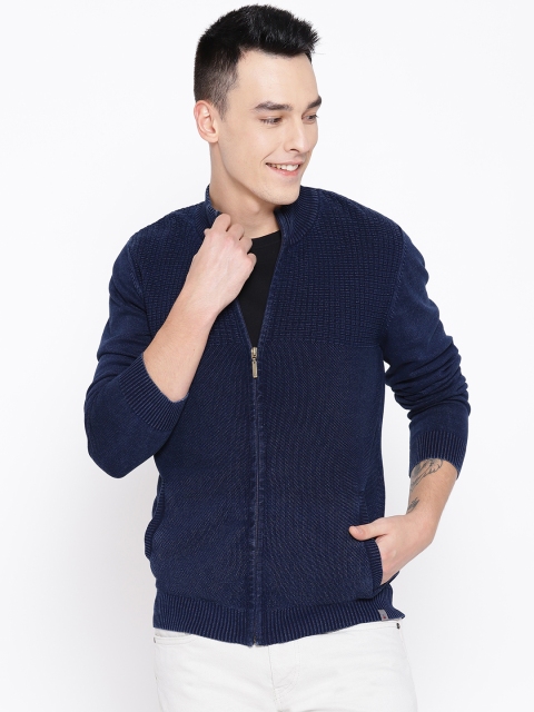 

Louis Philippe Jeans Men Navy Blue Self Design Cardigan